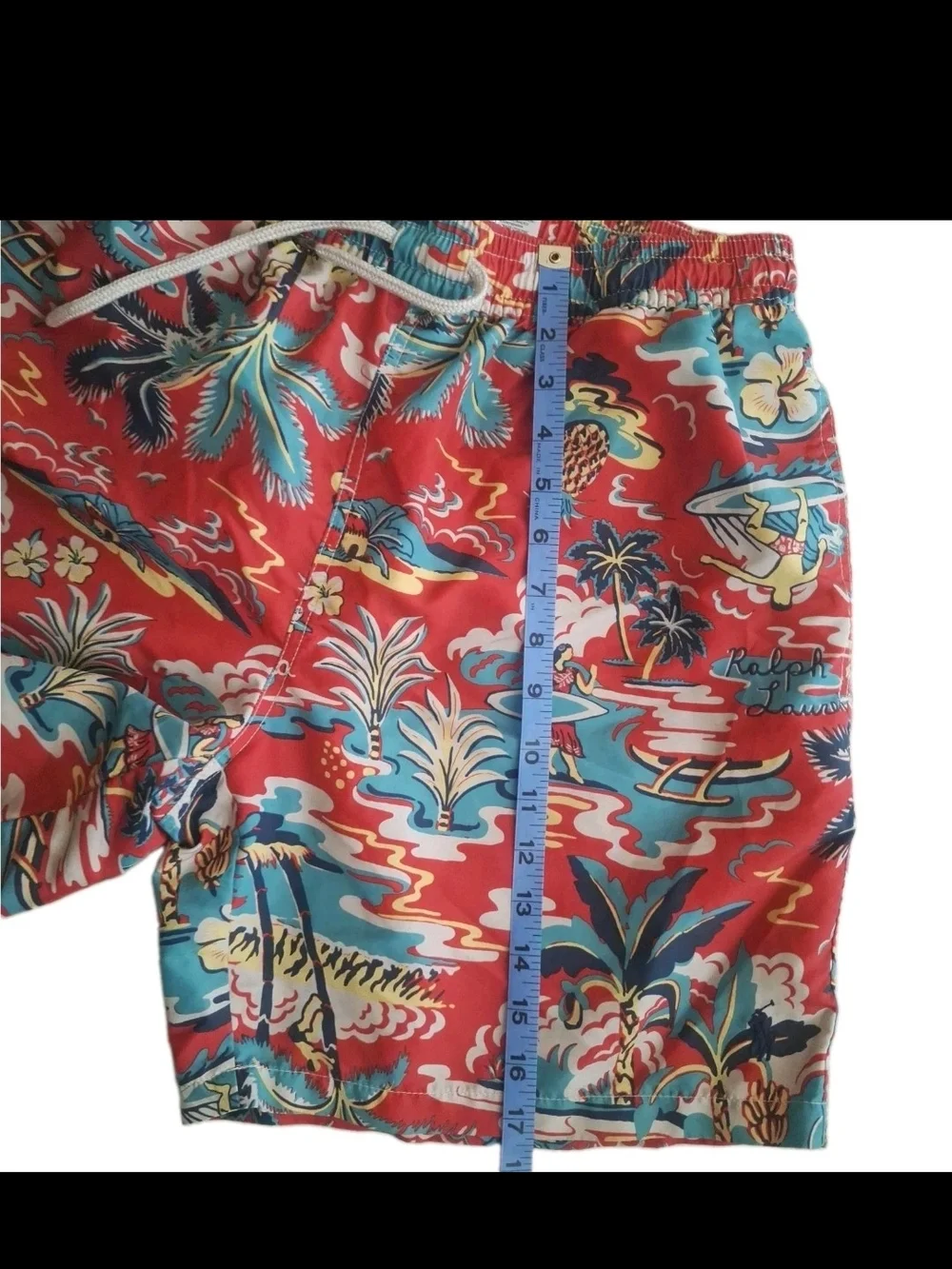 Polo Ralph Lauren Swim Trunks Mens Large Red Aloha Hawaiian Surfer Print Shorts